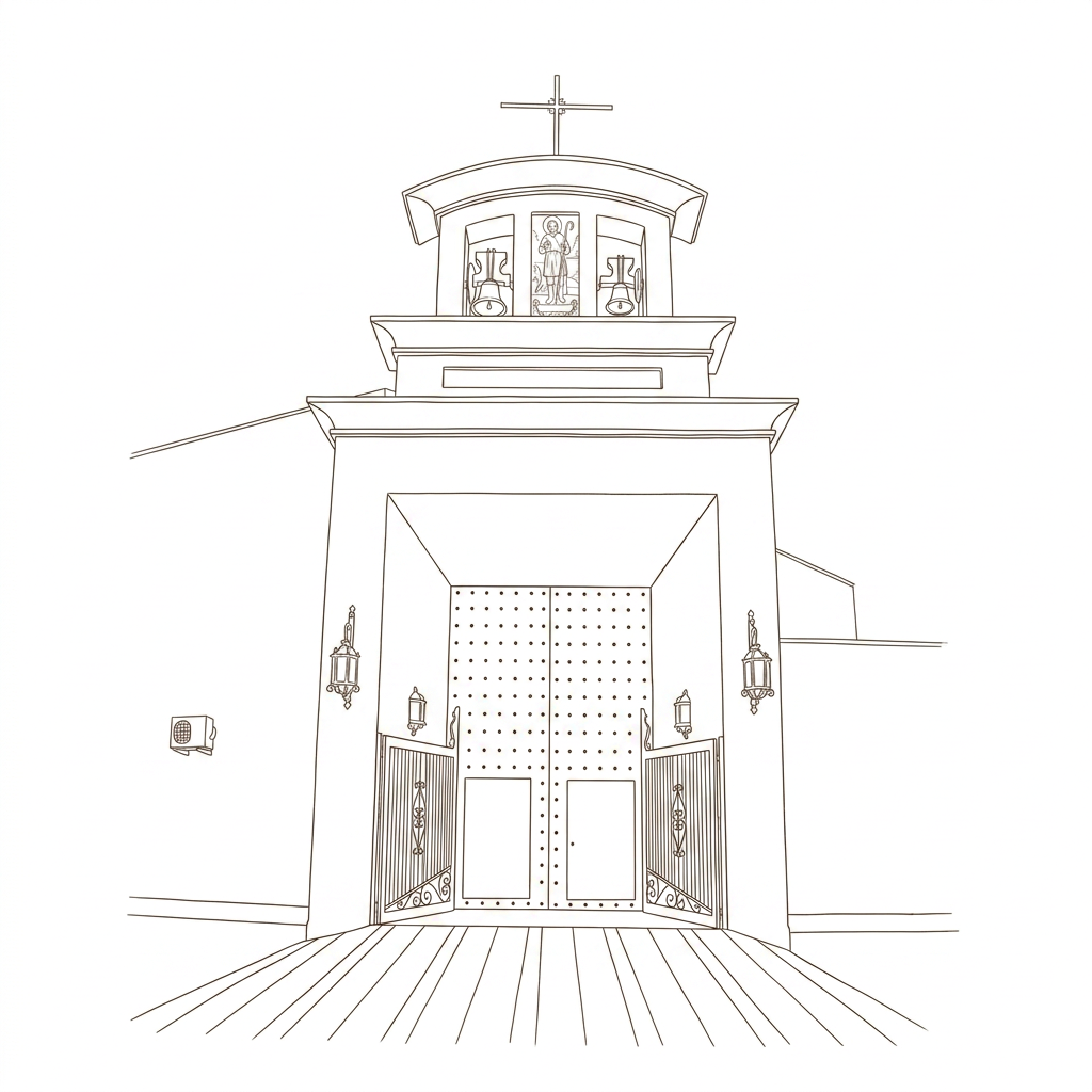 Ilustración a línea de la puerta de la Iglesia de San Isidro Labrador, Pino Montano, Sevilla